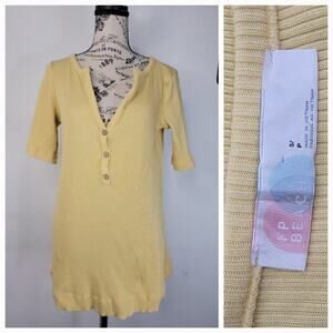 FREE PEOPLE Beach Sz Small Henley Oversized Tunic Pullover Ribbed Short Sleeves